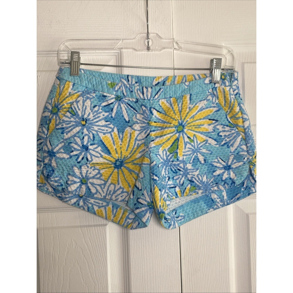 Lilly Pulitzer Callahan Womens Size 00 Blue Floral Seersucker Daisy Cotton